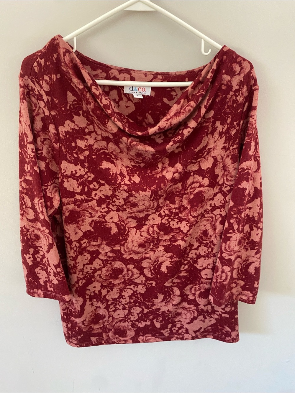 c&co. Women's Burgundy Floral Cowl-Neck Top